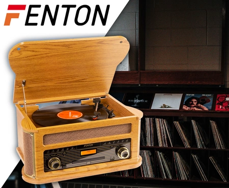 Gramofon Memphis Fenton BT CD kaseta DAB+ FM USB drewno