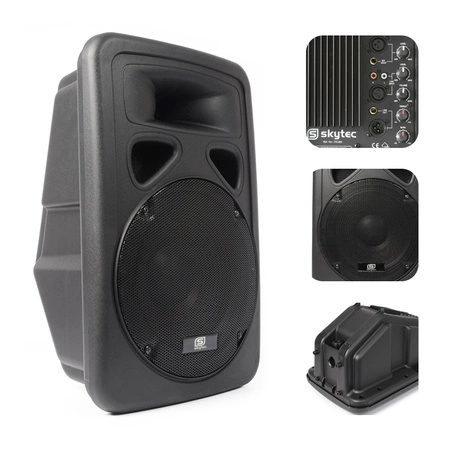 Zestaw mobilny DJ: 2x Kolumna aktywna 12'' 600W+ mikser + statywy+ mikrofon+ okablowanie