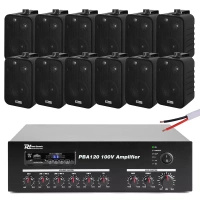 Zestaw czarnych głośników do muzyki w tle 12 x 4" BV40B 100V z wzmacniaczem bluetooth