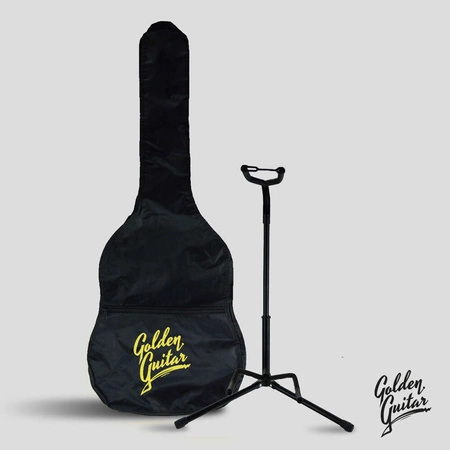 Zestaw: Gitara klasyczna 4/4 38" kolor naturalny Golden Guitar+ akcesoria+ 2x statyw+ podnóżek gitarowy