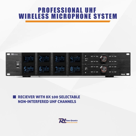 Zestaw mikrofonów bezprzewodowych Power Dynamics UHF PD528 z 8 mikrofonami ręcznymi