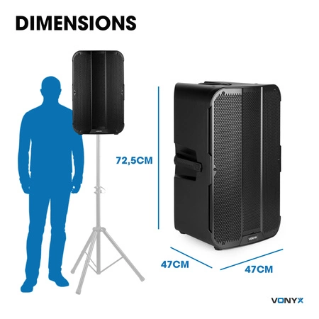 Zestaw kolumn aktywnych Vonyx VD715A z Bluetooth i bezprzewodowym parowaniem stereo - Bi-amp - 15 cali - 1800W+ statywy