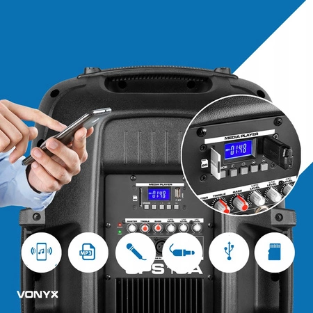 Kolumna aktywna 15'' BT MP3 SPS15A Vonyx+ statyw pilot mikrofon