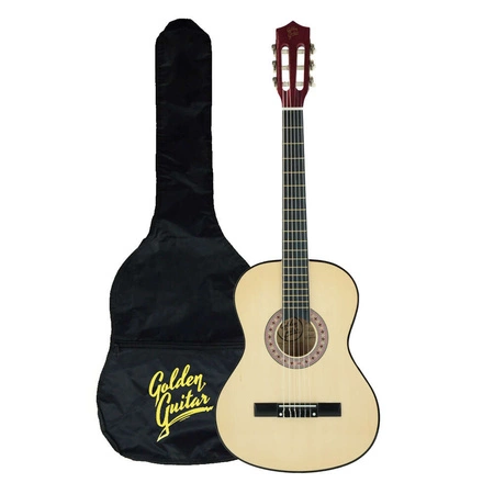 Zestaw: Gitara klasyczna 4/4 38" kolor naturalny GK38NAT Golden Guitar+ pokrowiec+ tuner+ struny+ kostki+ statyw podłogowy
