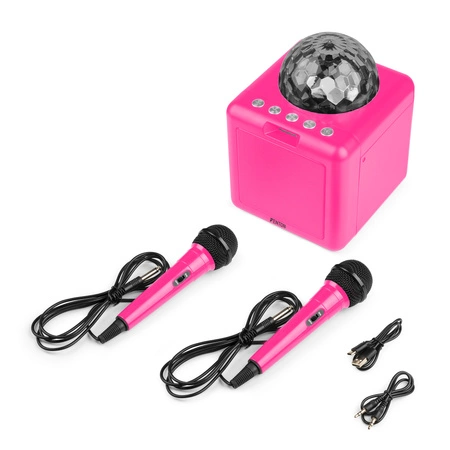 Głośnik bluetooth karaoke z półkulą LED 15W BT 2 mikrofony Fenton różowy