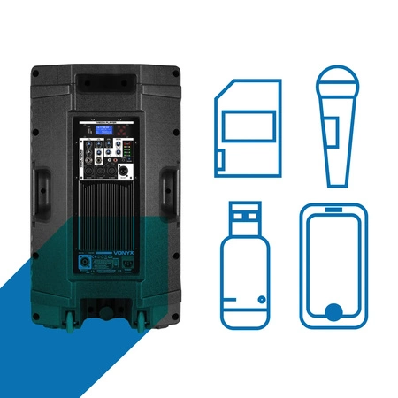 Zestaw aktywnego nagłośnienia 12'' 800W + statywy + okablowanie