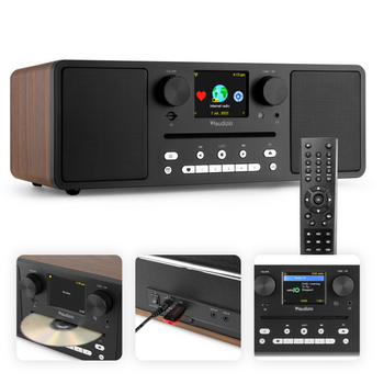 Miniwieża Audizio CD/BT/DAB+/radio internetowe brązowe