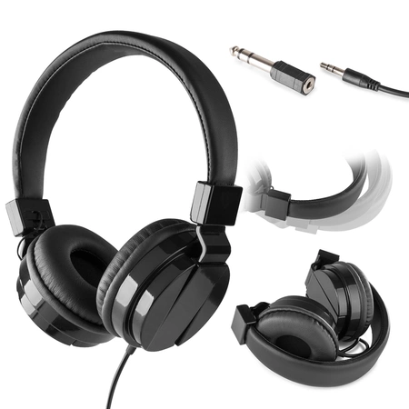 Zestaw akcesoriów DJ-skich składający się ze słuchawek Vonyx VH120 DJ i mikrofonu DJ DM105