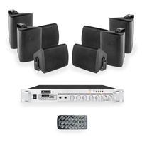 Zestaw czarnych głośników naściennych 8x 4'' ze wzmacniaczem