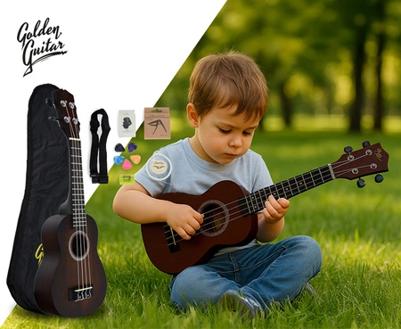 Zestaw: Ukulele sopranowe 21" HRF21 brązowe+ akcesoria Golden Guitar