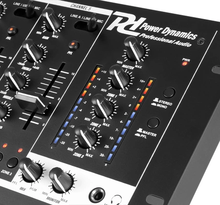 Mikser 6-kanałowy 4 strefy USB PDZM700 Power Dynamics