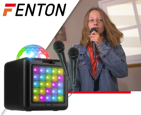 Głośnik bluetooth karaoke z półkulą LED 15W BT 2 mikrofony Fenton