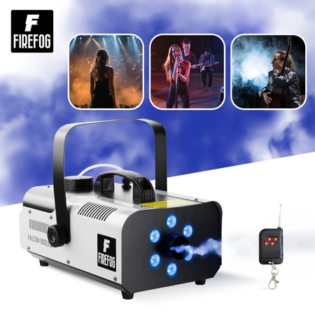 Zestaw: Wytwornica dymu z LED RGB 900W Falcon900LED dwa piloty/ Firefog + płyn 5L