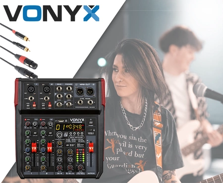Mikser muzyczny 6-kanałowy BT DSP USB VM-KG06 Vonyx+ Kabel 2x XLR (f) - 2x RCA (m) 3m