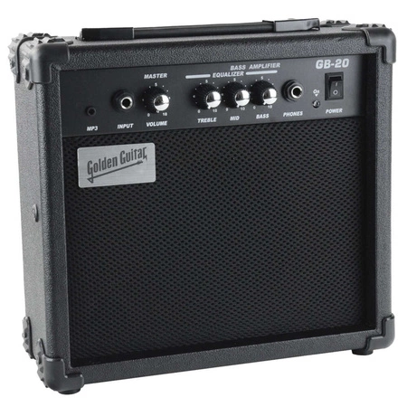 Gitara basowa - kompletny zestaw -Golden Guitar PBGB-40 czarno-niebieska