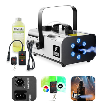 Zestaw: Wytwornica dymu z LED RGB 900W Falcon900LED dwa piloty/ Firefog + płyn 1L