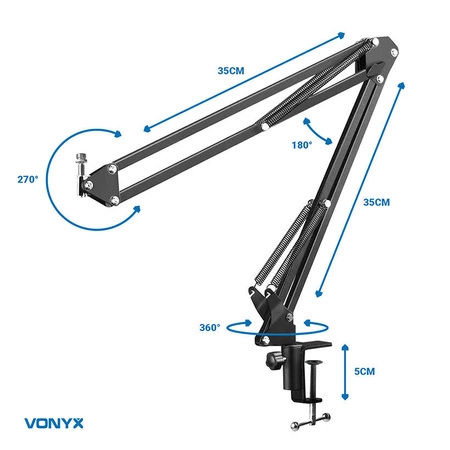 Vonyx CMS320B mikrofon studyjny USB z echem i ramieniem - czarny