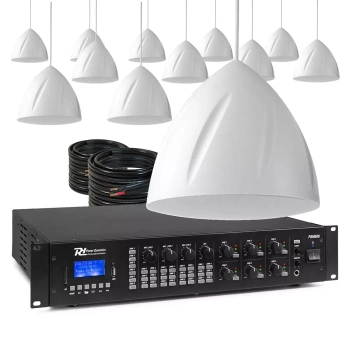 Zestaw białych głośników wiszących 12 x 5.25" PDS40W z wzmacniaczem 6 strefowym