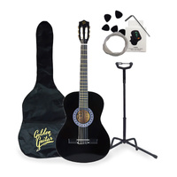 Zestaw: Gitara klasyczna 4/4 38" kolor czarny GK38CZ Golden Guitar+ pokrowiec+ tuner+ struny+ kostki+ statyw podłogowy