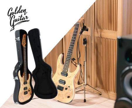Gitara elektryczna superstrat- zestaw z futerałem -Golden Guitar naturalny