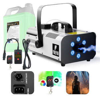 Zestaw: Wytwornica dymu z LED RGB 900W Falcon900LED dwa piloty/ Firefog + płyn 5L