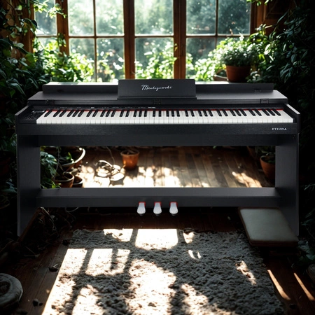 Pianino cyfrowe ze statywem 88 dynamicznych klawiszy ETIUDA czarne Mielczewski
