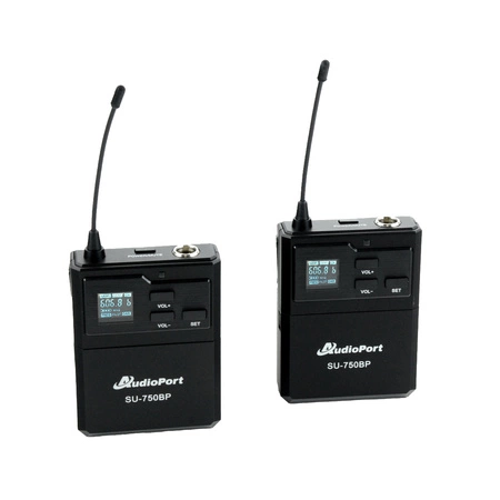 Zestaw mikrofonów bezprzewodowych UHF 2x nagłowny bodypack krawatowy Audioport SU-750BP
