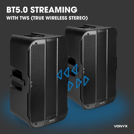 Aktywny zestaw kolumnowy Vonyx VD712A z Bluetooth i bezprzewodowym parowaniem stereo - Bi-amp - 12 cali - 1600 W