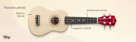 Zestaw: Ukulele sopranowe Max UKEY naturalne+ tuner dwie kostki struny pokrowiec