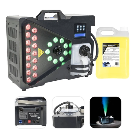 Zestaw: Wytwornica dymu pionowego 1800W DMX LED RGBA & RGBW+ płyn do dymu 5L