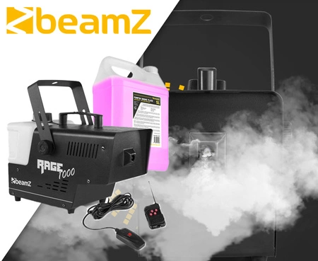Zestaw: Maszyna do dymu 1000W Rage1000 +płyn do gęstego dymu 5L BeamZ