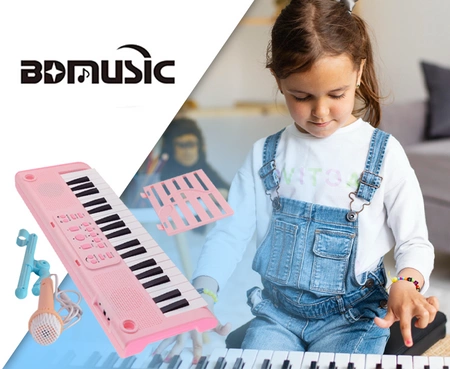 Keyboard 37 klawiszy edukacyjny dla dziecka z mikrofonem na statywie BD-375 BDMusic różowy