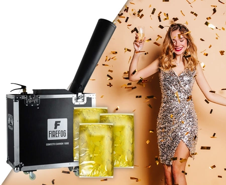 Zestaw: Działo wyrzutnia konfetti na CO2 CANNON 1000+ case Firefog+ konfetti złote 3x5kg