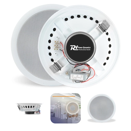 Zestaw: Głośnik sufitowy 8' 100V Power Dynamics CSPB8 + Przewód + Wzmacniacz instalacyjny