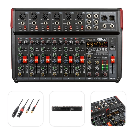 Mikser muzyczny 10-kanałowy REC BT DSP USB Vonyx+ kabel 2x XLR żeński-2x RCA męski 3.0m
