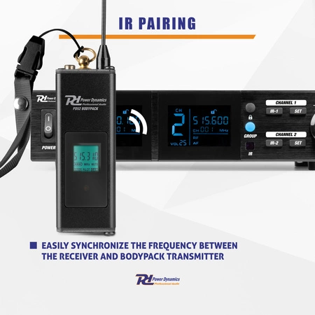 Zestaw bezprzewodowy mikrofonów UHF 2x bodypack nagłowny stacja Power Dynamics
