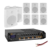 Zestaw białych głośników naściennych 8 x 6.5" BC65V z wzmacniaczem 4 strefowym