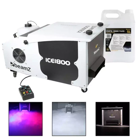 Zestaw: Wytwornica dymu ciężkiego DMX ICE1800+ płyn do dymu 5l Beamz