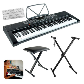 Zestaw: Keyboard 61 klawiszy bateryjno-sieciowy+ statyw+ stołek+ naklejki na klawisze