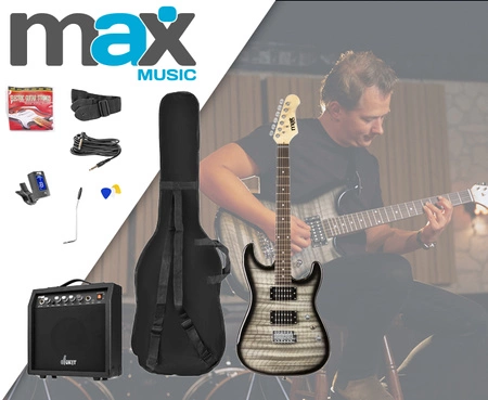 Zestaw: Gitara elektryczna GigKit Max czarna+ wzmacniacz akcesoria