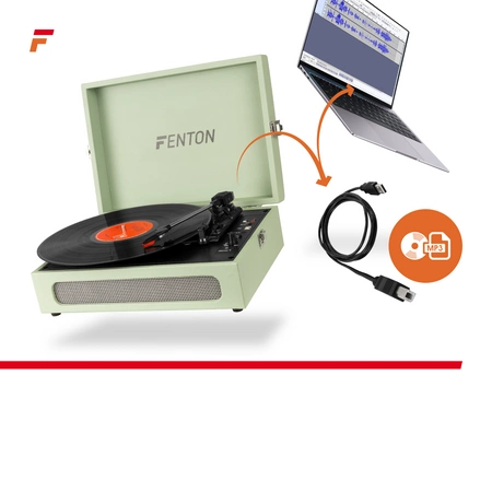 Gramofon w walizce RP118C Fenton wejście/wyjście BT zielony
