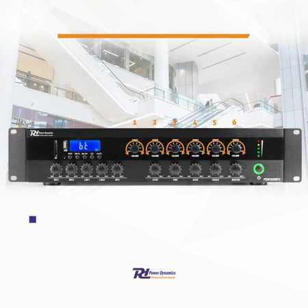 Wzmacniacz miksujący PA PDW360 MP3 BT 360W/100V 6 stref Power Dynamics