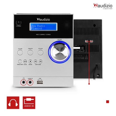 Mikrowieża Metz HiFi DAB FM CD BT Aluminium Audizio