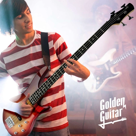 Gitara basowa kompletny zestaw Wiśnia Golden Guitar PBGB-50 Wiśnia