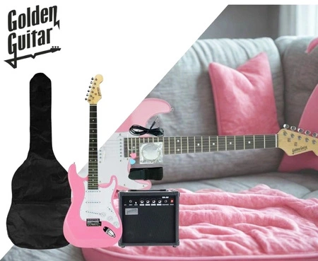 Gitara elektryczna - kompletny zestaw -Golden Guitar STEG-20 Różowa Stratocaster