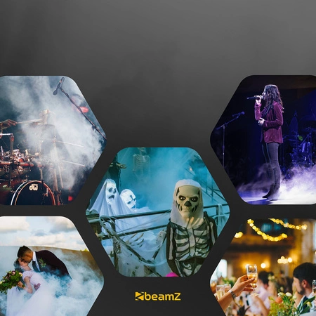 Zestaw: Wytwornica dymu z efektem LED RGB Beamz+ płyn do dymu 5l