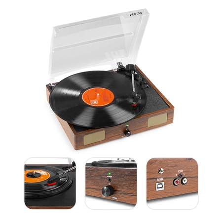 Gramofon RP106W Fenton głośniki USB brązowy