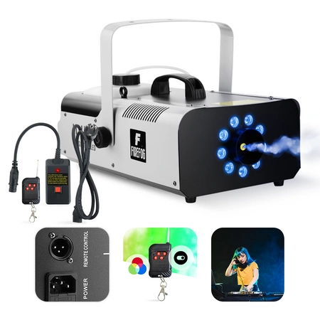 Zestaw: Wytwornica dymu z LED RGB 1500W Eagle 1500LED dwa piloty/ Firefog + płyn 1L