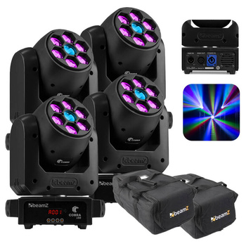 Zestaw: 4x Głowa ruchoma Cobra 160 Spot 100W z 6x 10W B-Eye Beamz+ 2x case