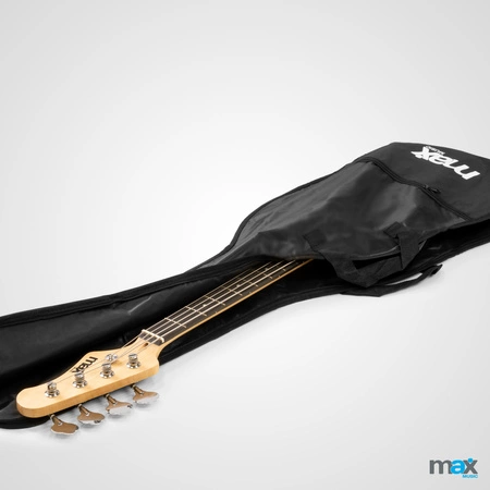 Zestaw; Gitara elektryczna basowa GigKit biała+ wzmacniacz statyw akcesoria